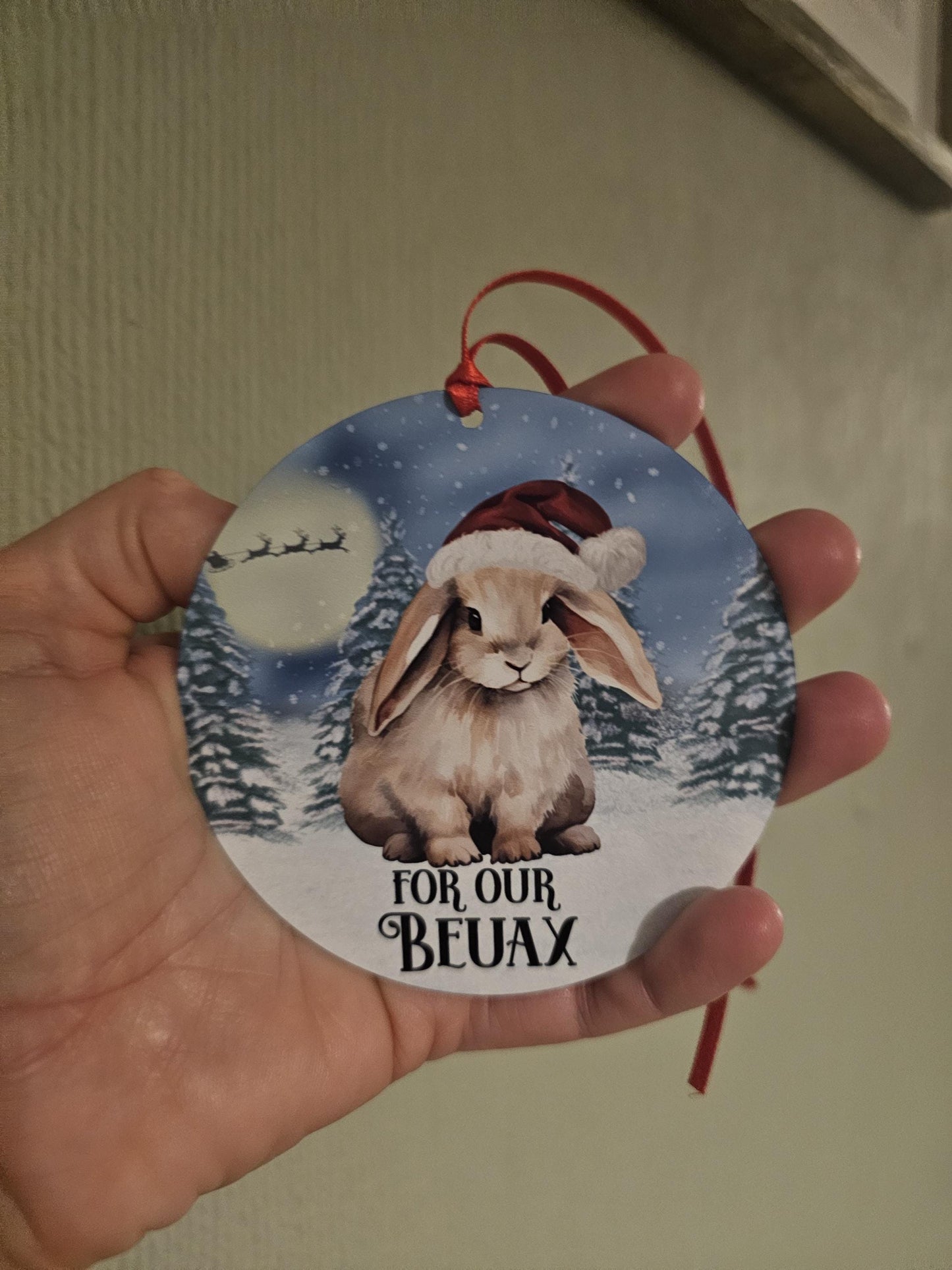 Personalised Christmas Bunny Rabbit Tree Decoration, Rabbit Metal Christmas Hanging Ornament