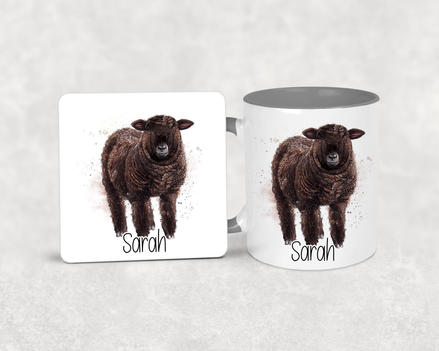 Coloured Ryeland Sheep Mug & Coaster, Personalised Gift For Shepherd Or Shepherdess, Ryeland Flock