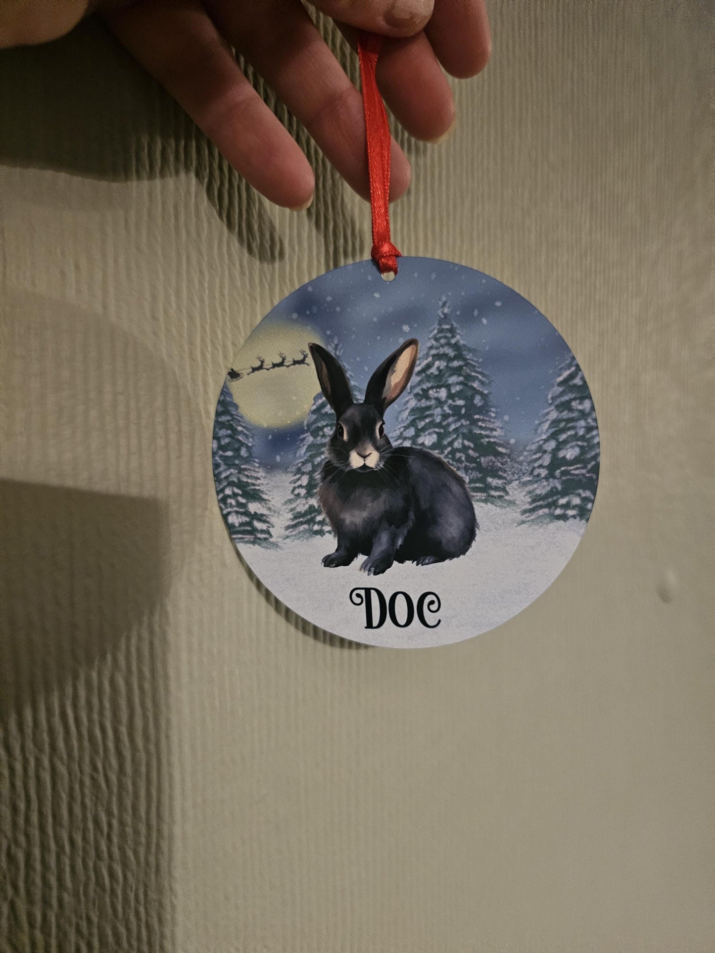Personalised Christmas Black Bunny Rabbit Tree Decoration, Rabbit Metal Christmas Hanging Ornament