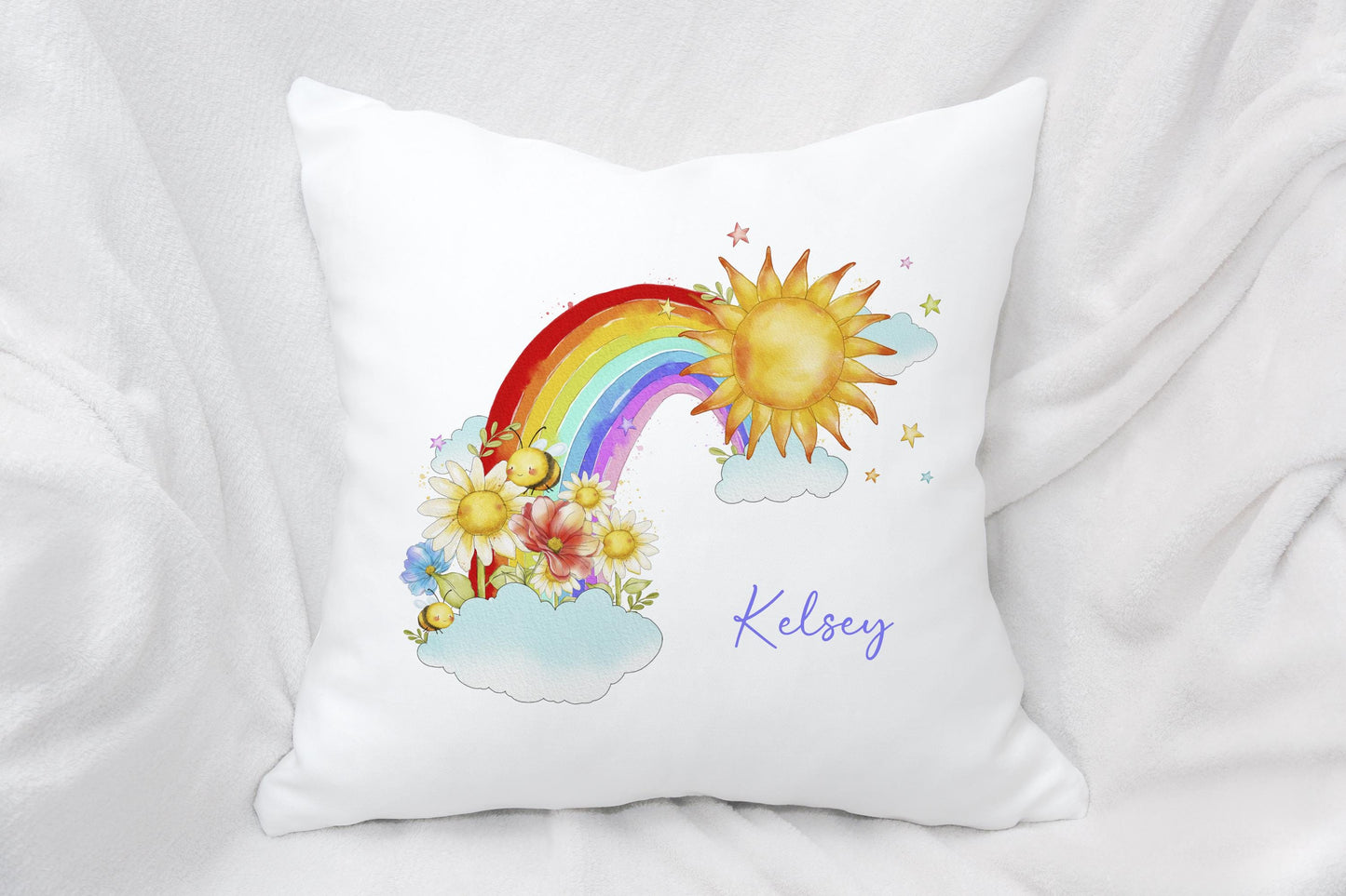 Colourful Rainbow Cushion, Bright Home Decor Pillow, Gift For Child's Bedroom