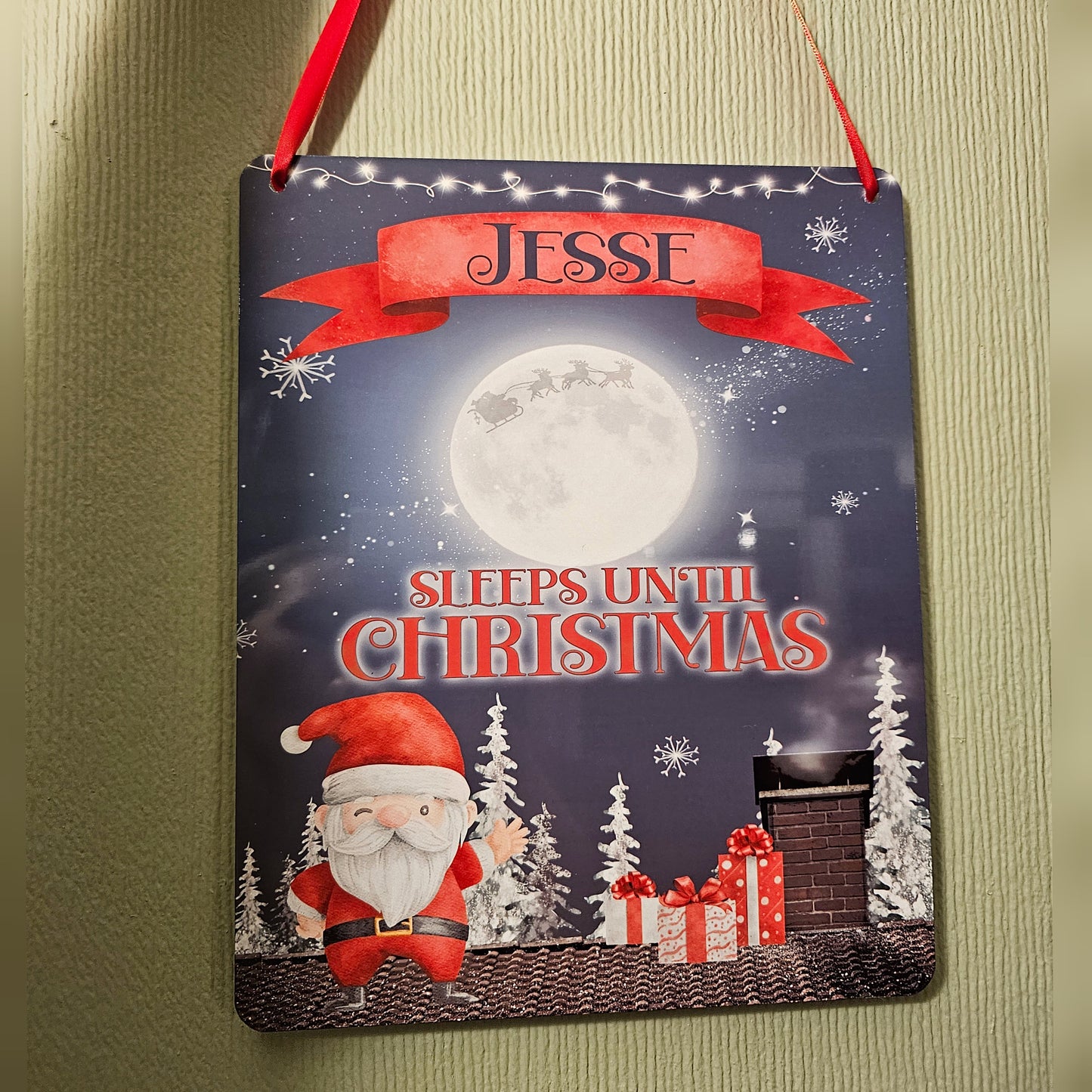 Sleeps Until Christmas, Xmas Countdown Sign, Personalised Christmas Hanging Cound Down Sign