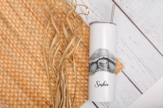 Personalised Tortoise Tumbler: 20oz Insulated Drink Bottle with Straw