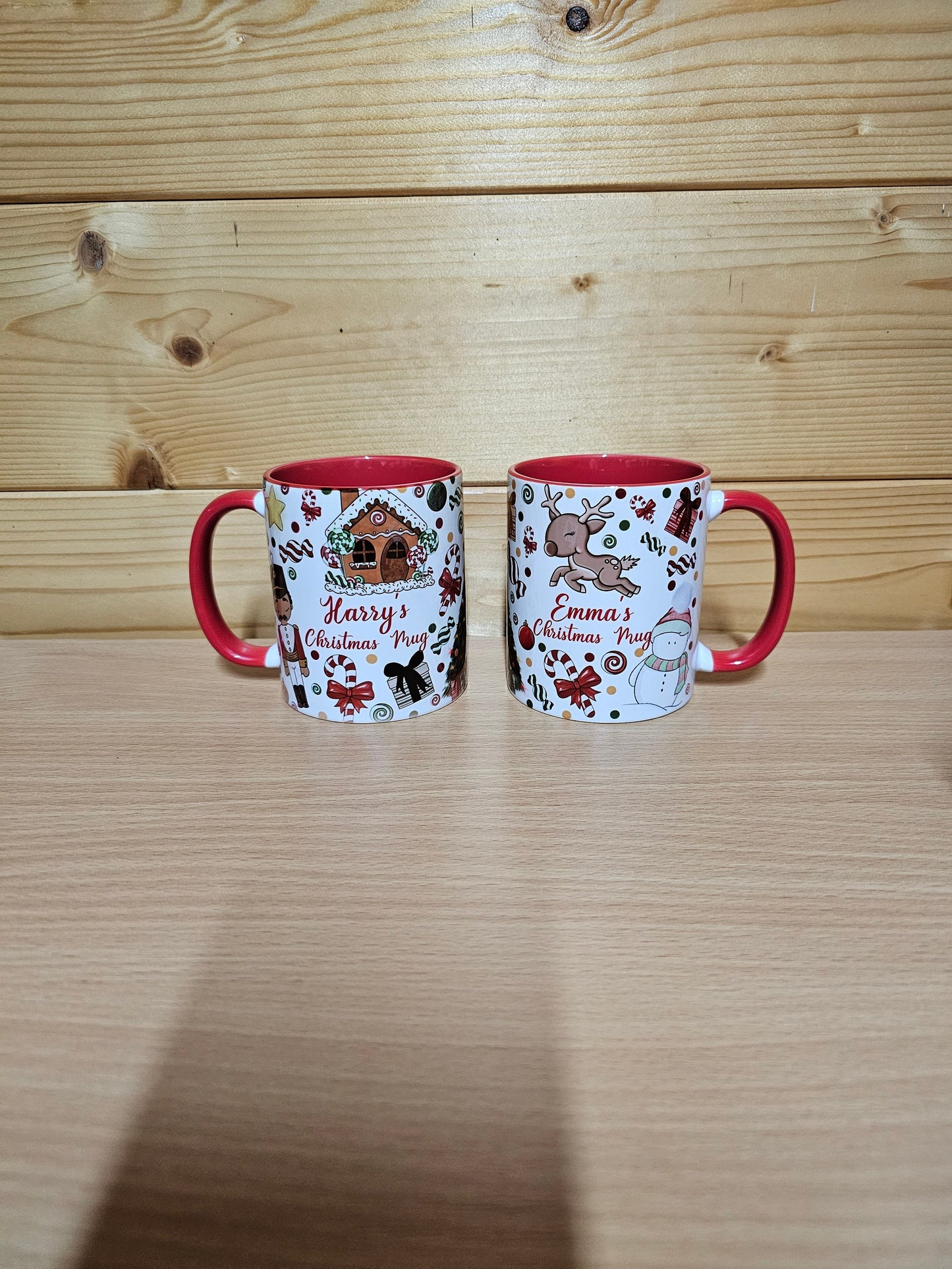 Christmas Theme Mug, Red Handle Personalised Xmas Family Mug, Hot Chocolate Mug, Xmas Eve Movie Mug, Childrens Xmas Mug