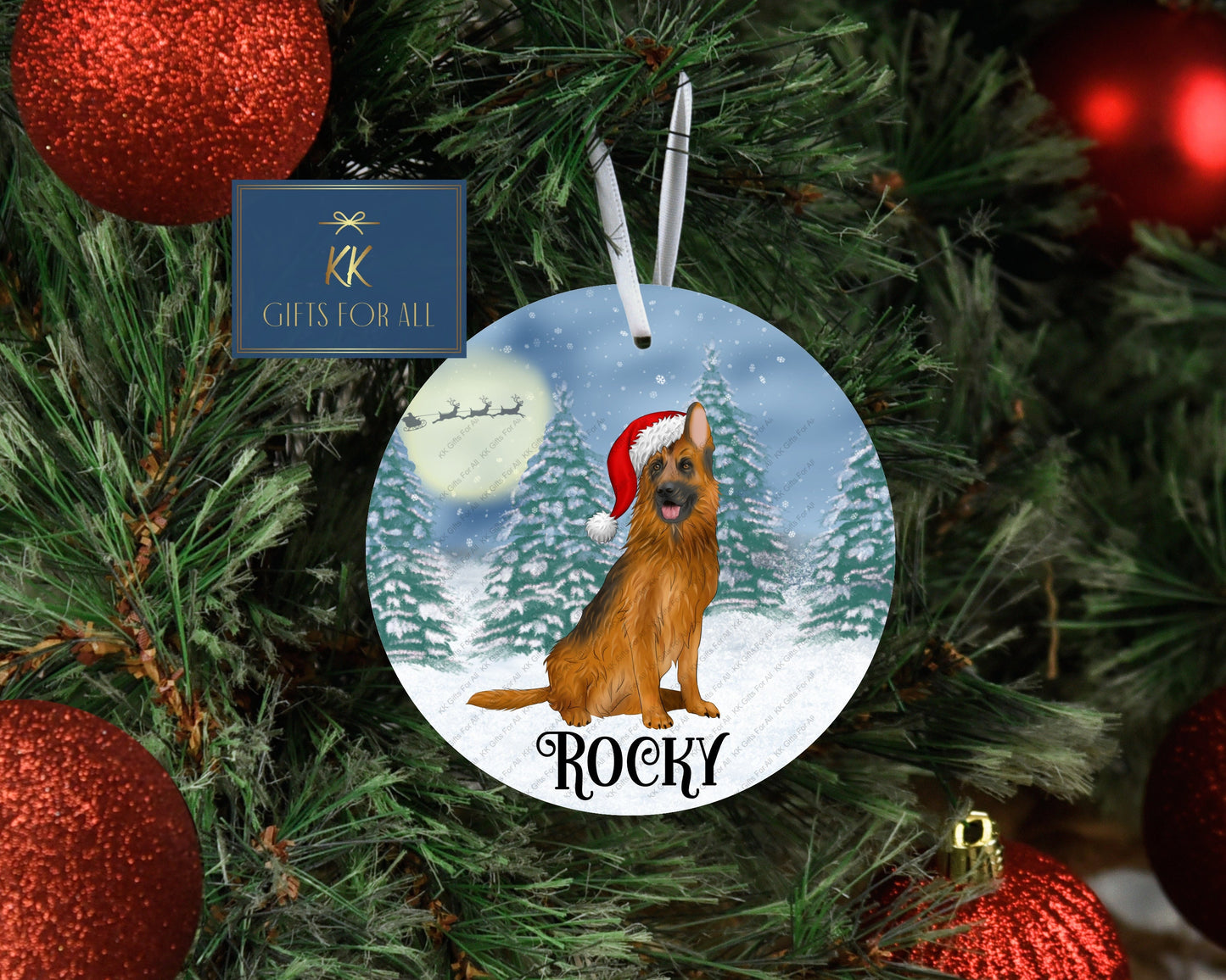 Personalised Christmas Tree Decoration, German Shepherd Xmas Dec, Black & Brown Shepherd Christmas Hanging Ornament, Metal Tree Decoration,