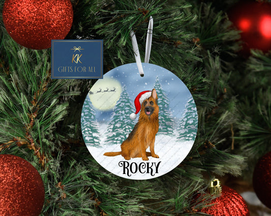 Personalised Christmas Tree Decoration, German Shepherd Xmas Dec, Black & Brown Shepherd Christmas Hanging Ornament, Metal Tree Decoration,