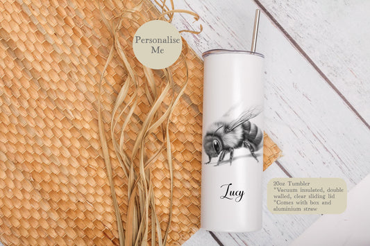 Personalised Bumble Bee Tumbler: 20oz Insulated Bottle With Straw
