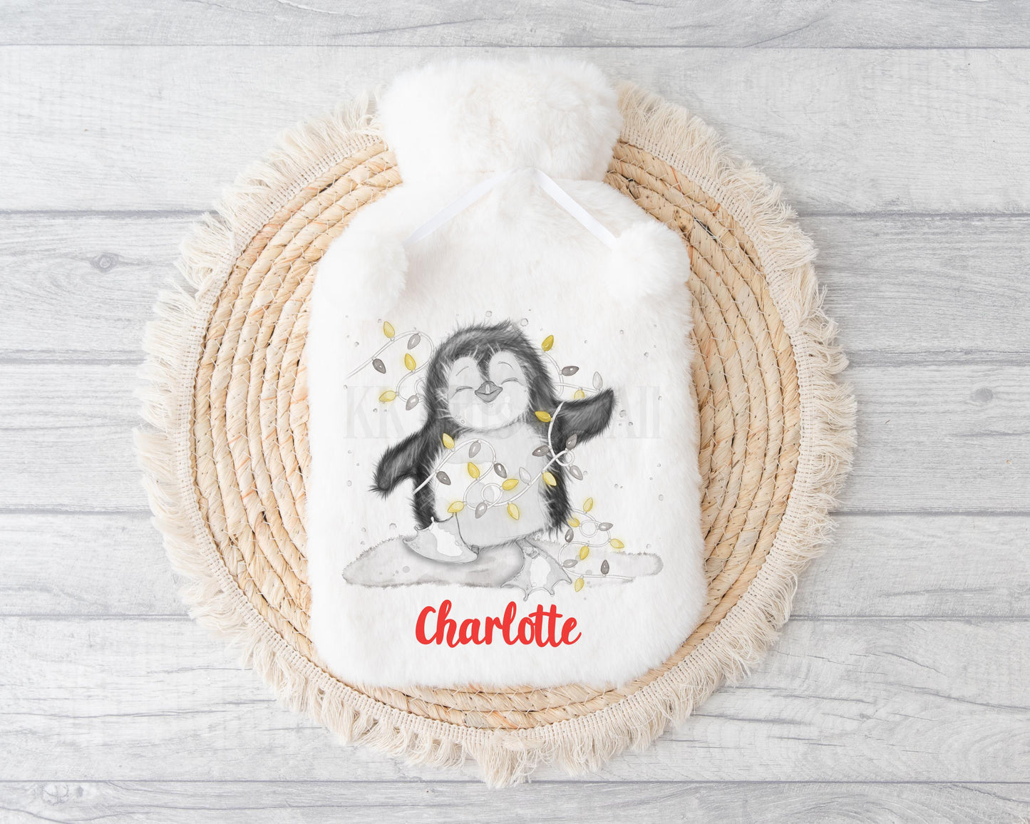 Penguin Hot Water Bottle, Personalised Christmas Hot Water Bottle, Fluffy Penguin Gifts