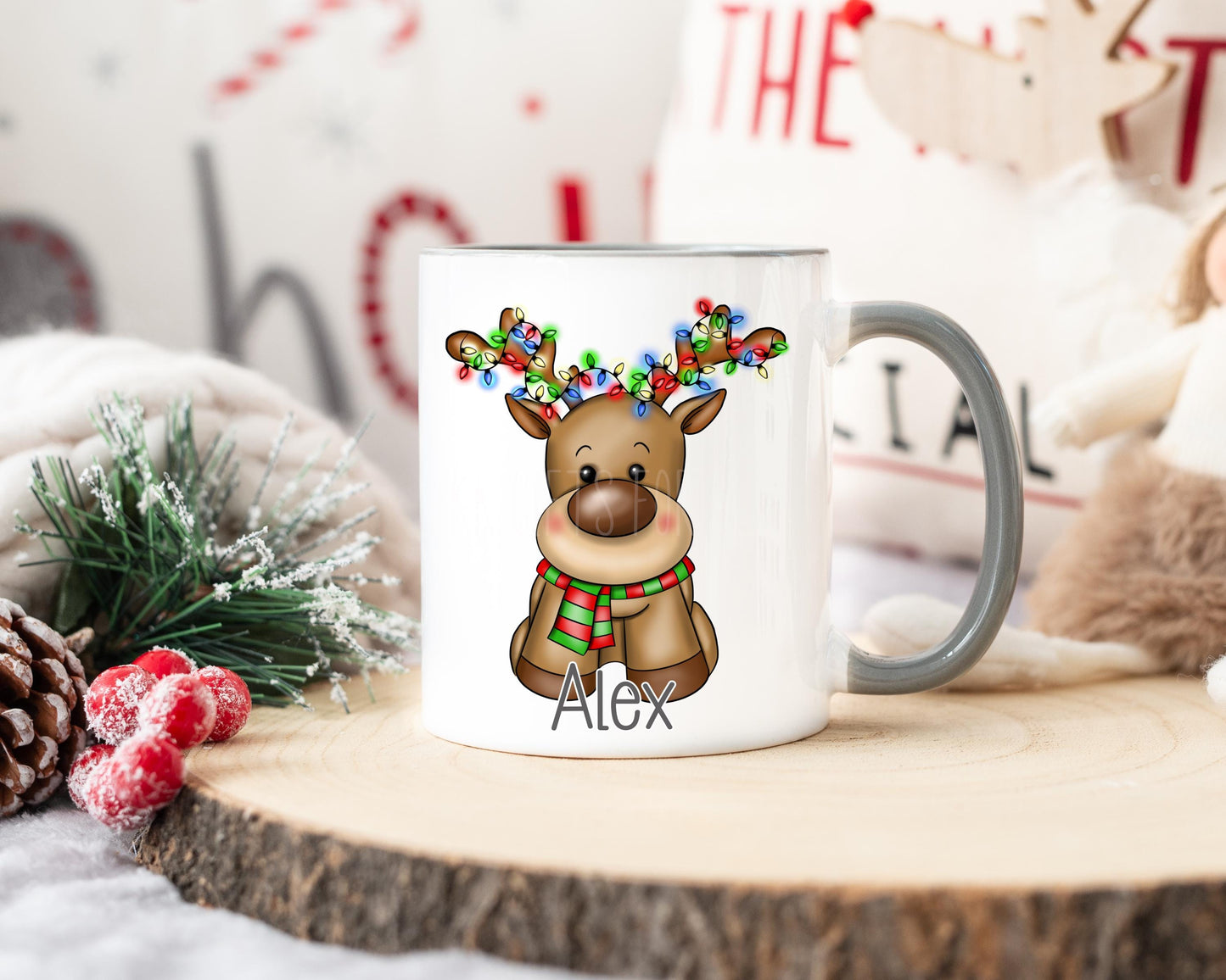 Personalised Christmas Reindeer Mug, Children's Christmas Mugs