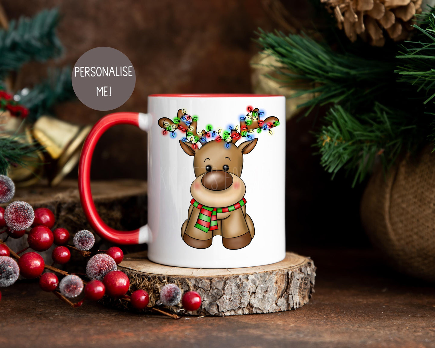 Christmas Reindeer Mug, Red Christmas Cocoa Cup, Children's Xmas Movie Mug
