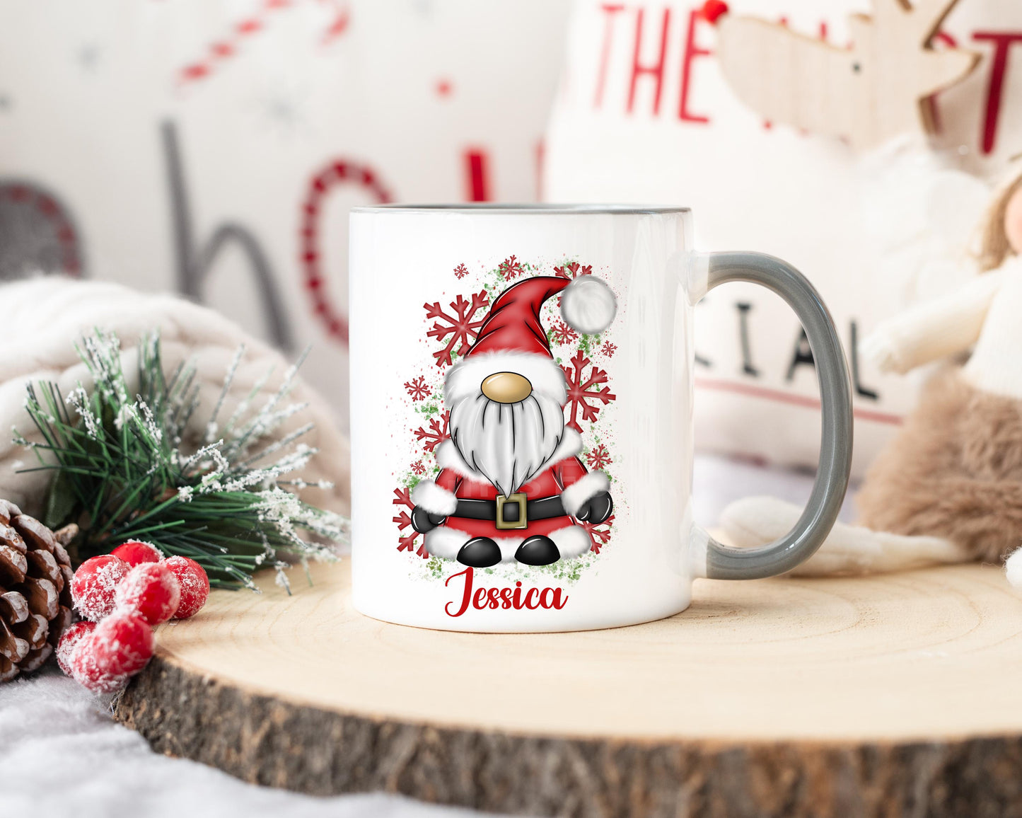 Personalised Santa Grey Mug, Christmas Cocoa Mug, Xmas Movie Mug