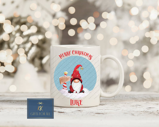 Personalised Red Gonk Mug & Coaster, Red Male Gnome Mug, Christmas Hot Chocolate Cocoa Mug, Red Xmas Gonk