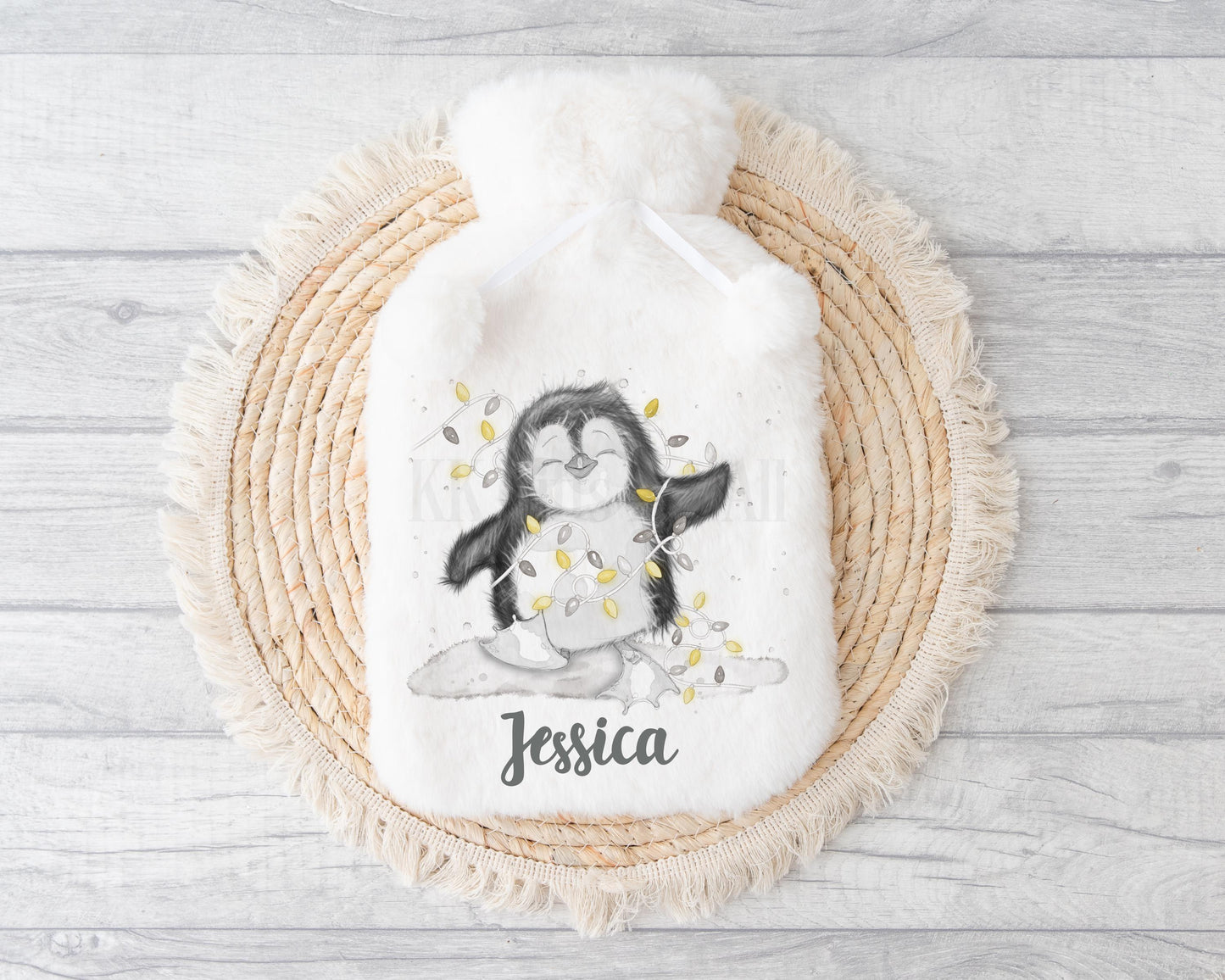 Penguin Hot Water Bottle, Personalised Christmas Hot Water Bottle, Fluffy Penguin Gifts