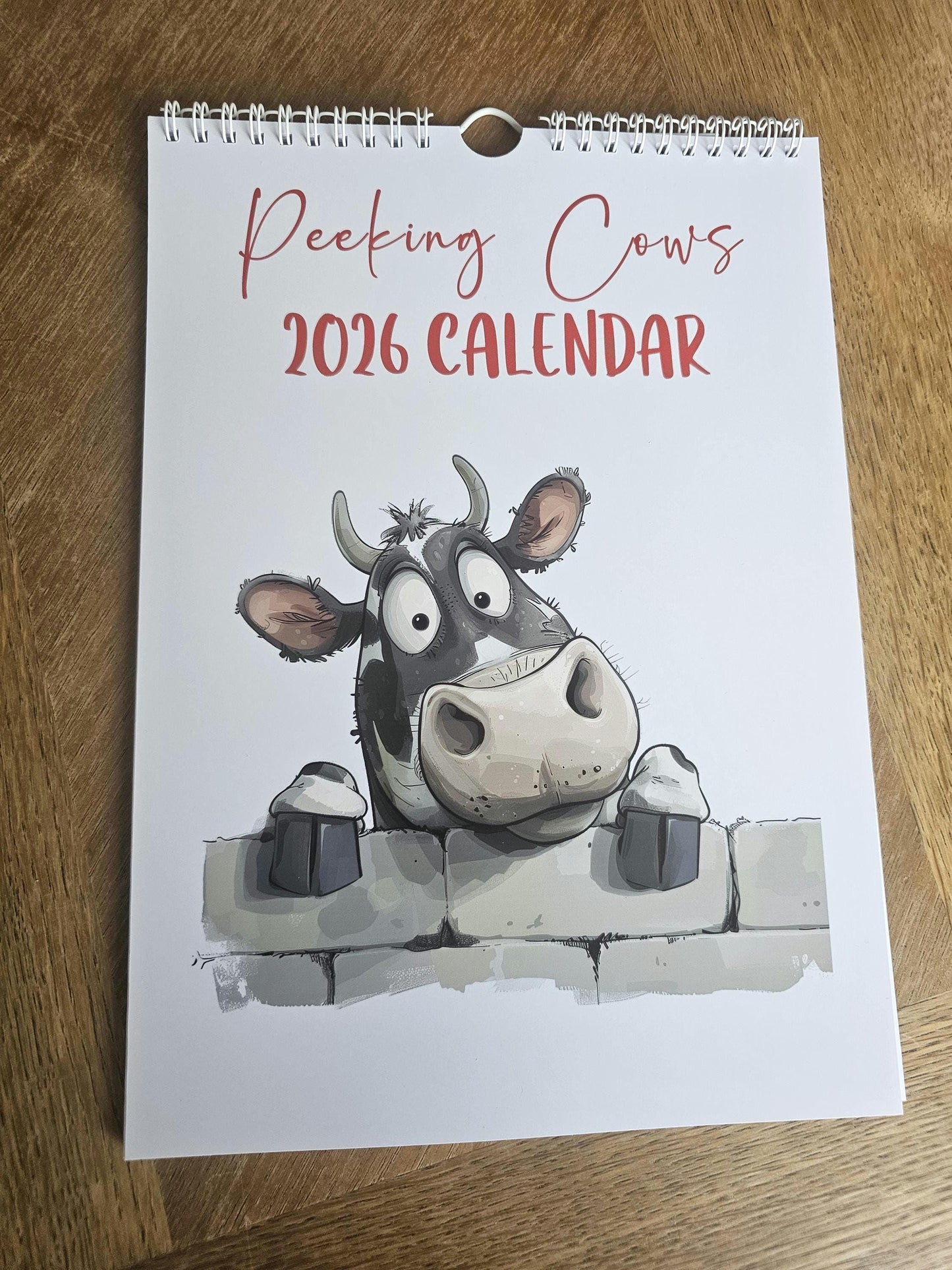 2026 Peeking Cow Wall Calendar: Funny Farm Animal Gift, A4 Monthly Planner