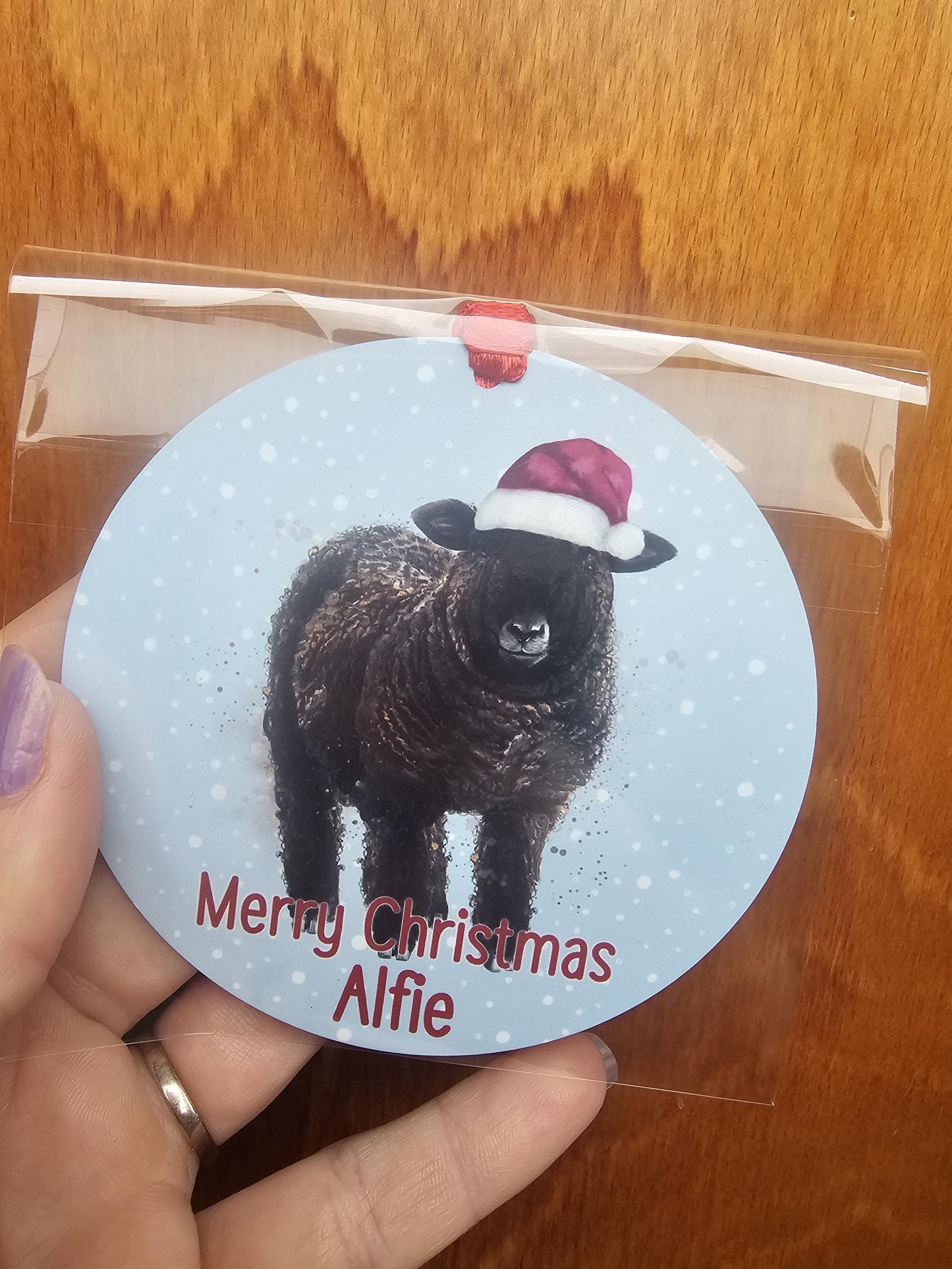 Ryeland Sheep Personalised Christmas Tree Decoration, Coloured Ryeland Christmas Hanging Ornament