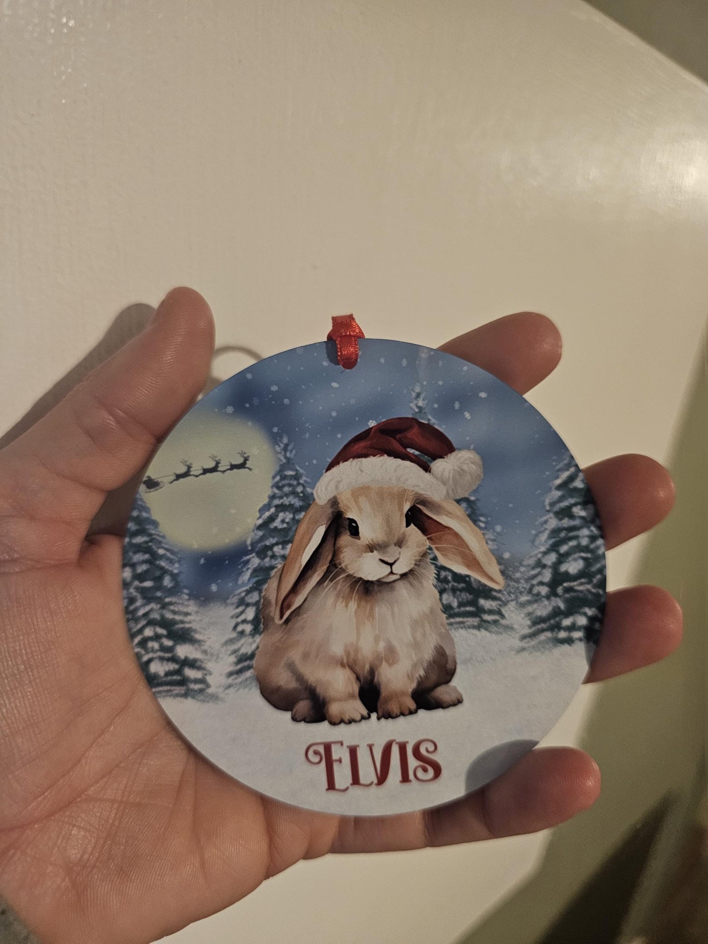 Personalised Christmas Bunny Rabbit Tree Decoration, Rabbit Metal Christmas Hanging Ornament