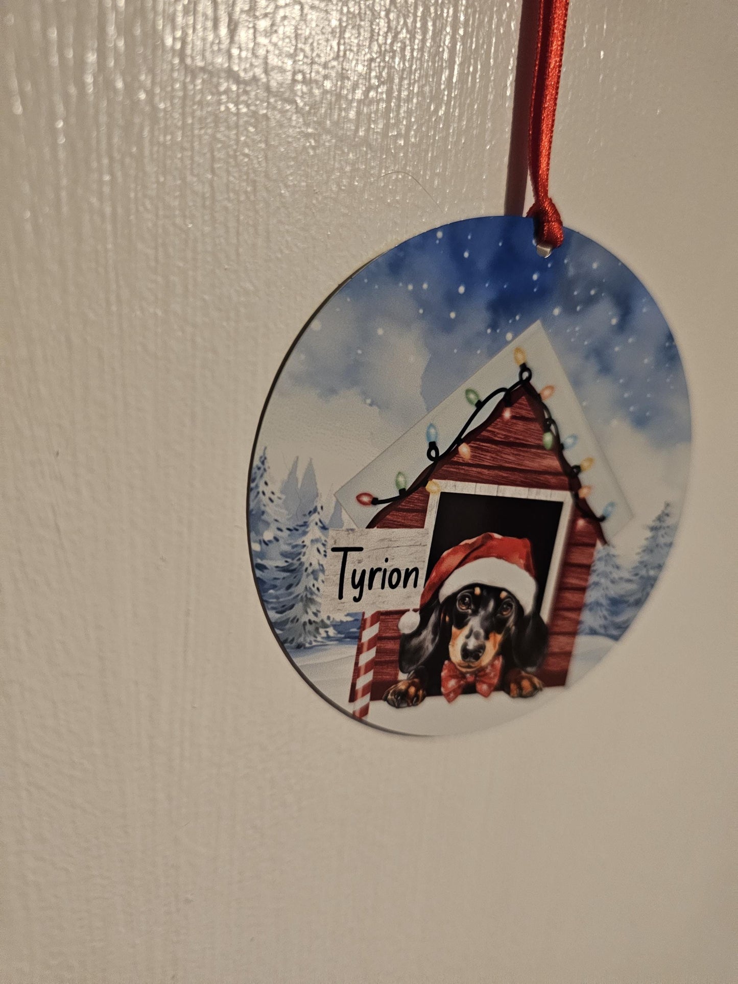 Personalised Christmas Dachshund Tree Decoration, Dachshund Dog Metal Christmas Hanging Ornament