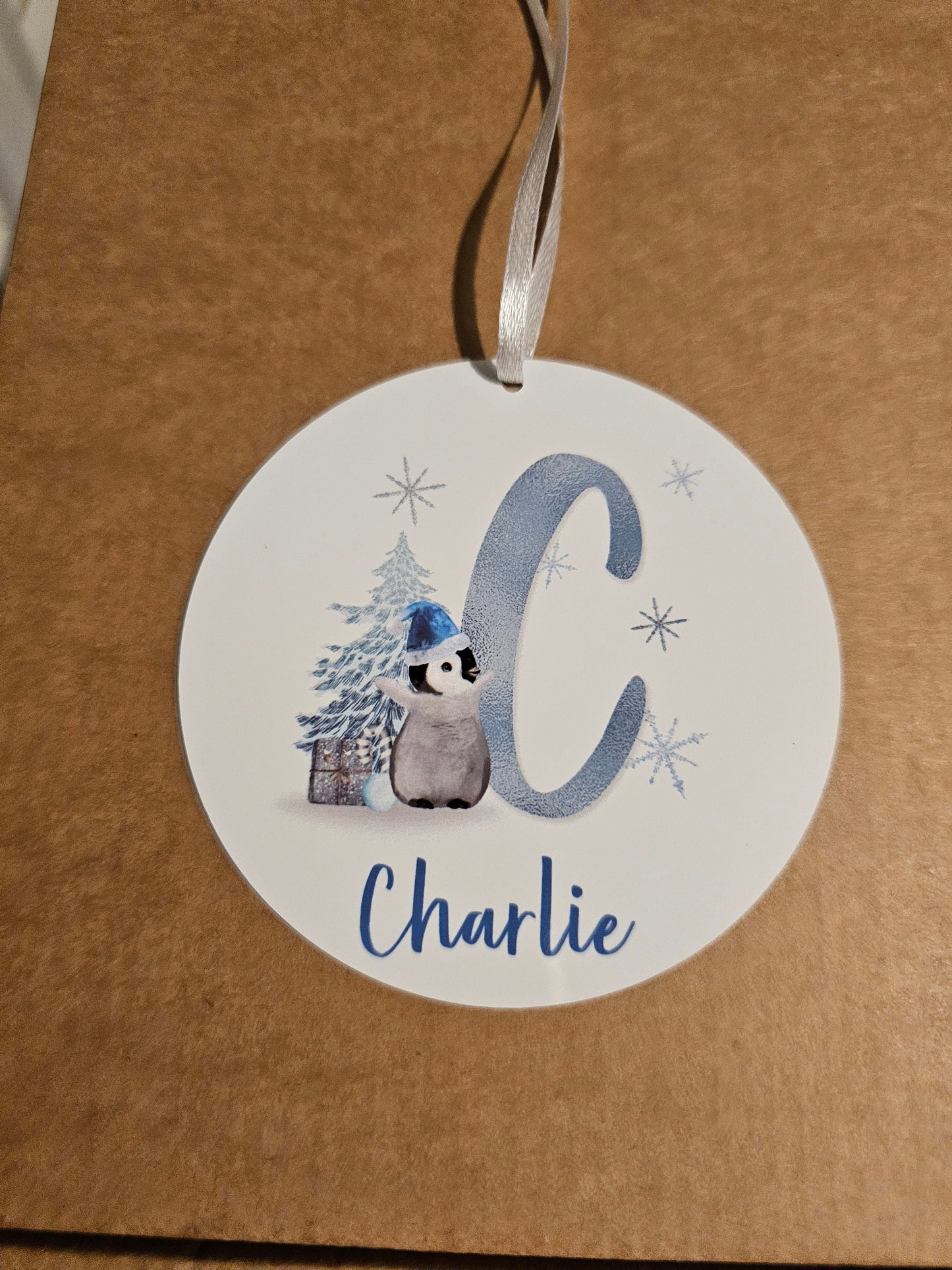 Personalised Christmas Tree Decoration, Metal Penguin Christmas Hanging Ornament, First Christmas Gift