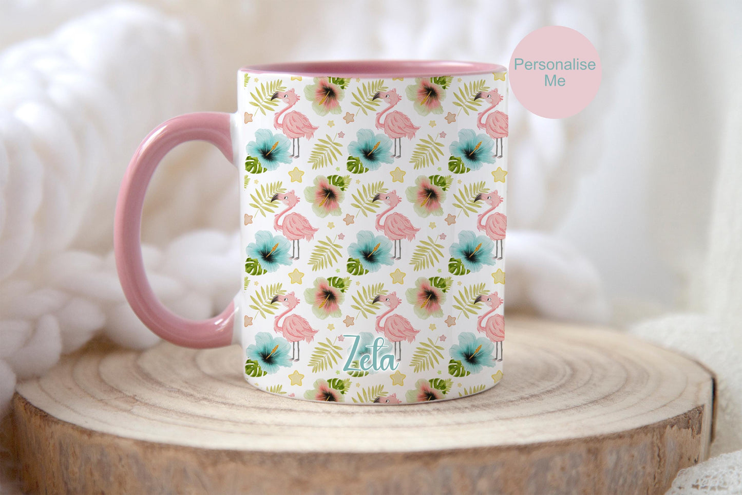 Personalised Flamingo Mug: Summer Floral Tea Coffee Cup