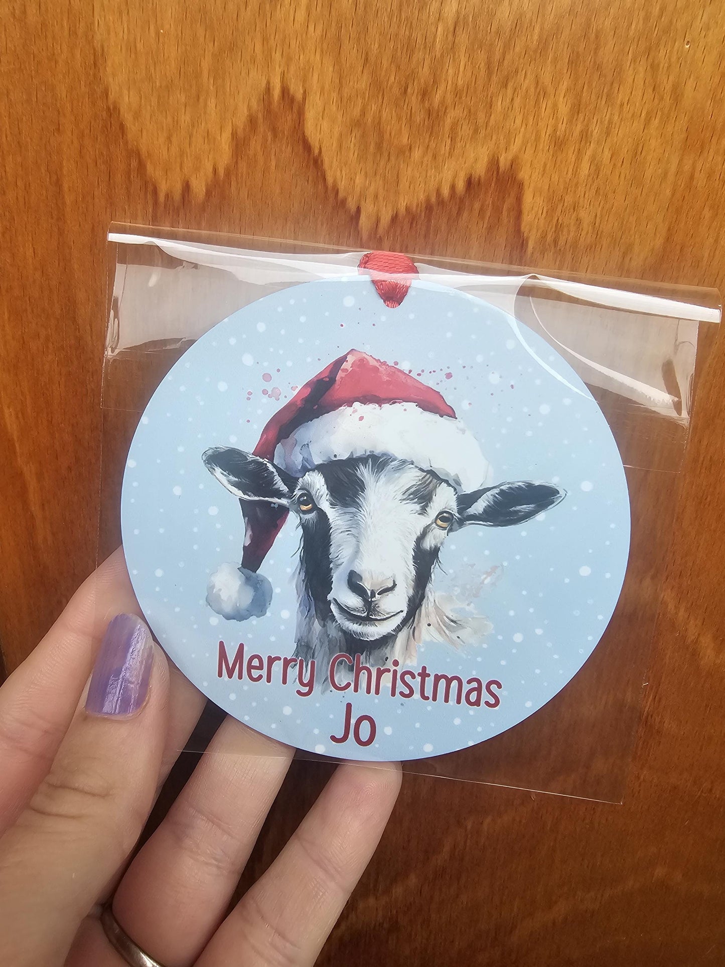 Personalised Goat Christmas Tree Decoration, Goat Christmas Hanging Ornament