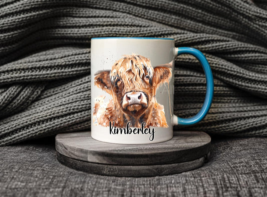 Personalised Highland Mug & Coaster For Friend Wife Or Husband Birthday, Cute Highland Cow Lover Gifts