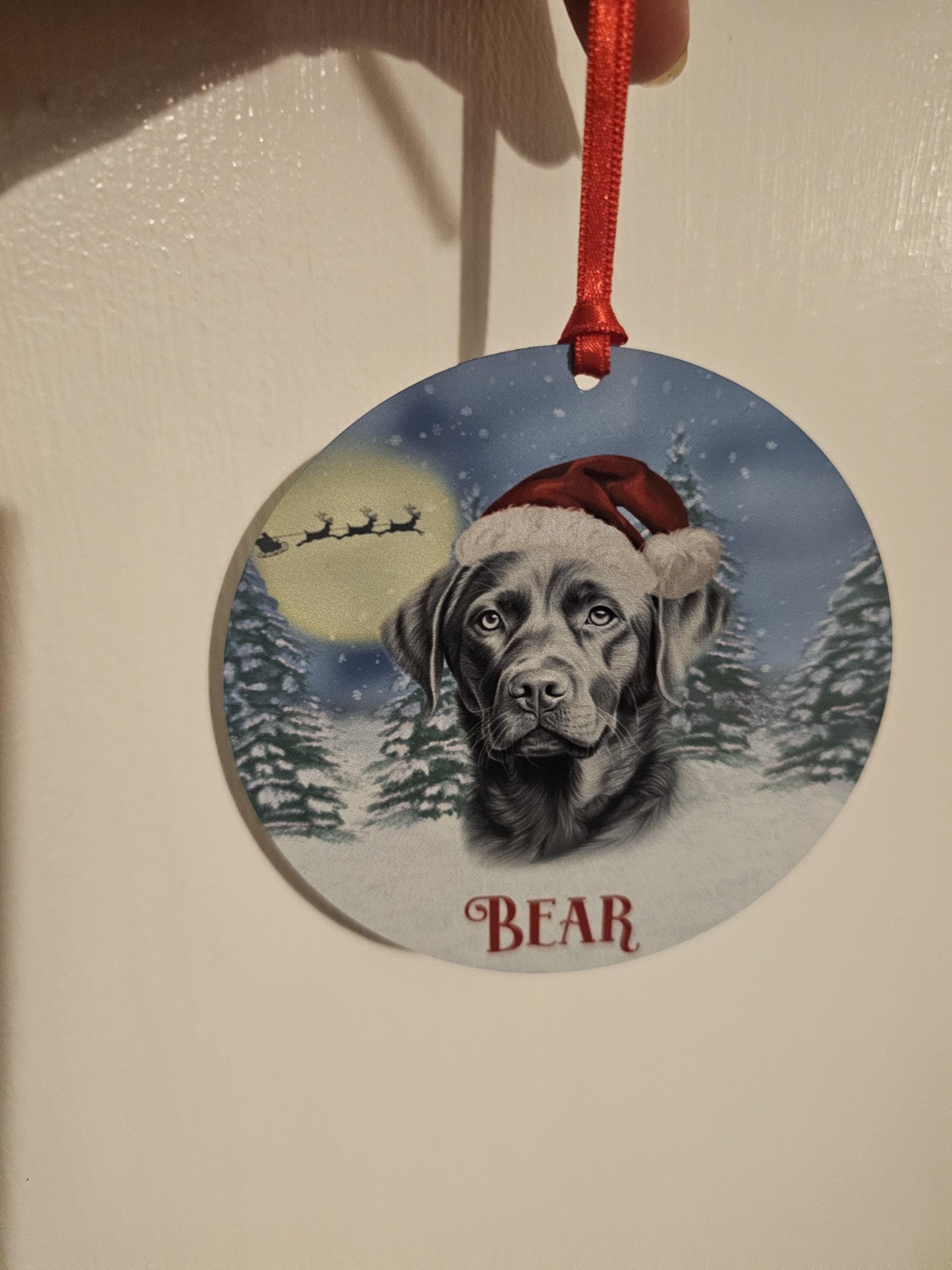 Personalised Christmas Chocolate Lab Tree Decoration, Labrador Metal Christmas Hanging Ornament