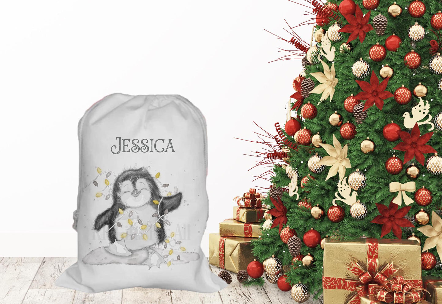 Personalised Penguin Santa Sack, Large Christmas Sack, Christmas Present Bag