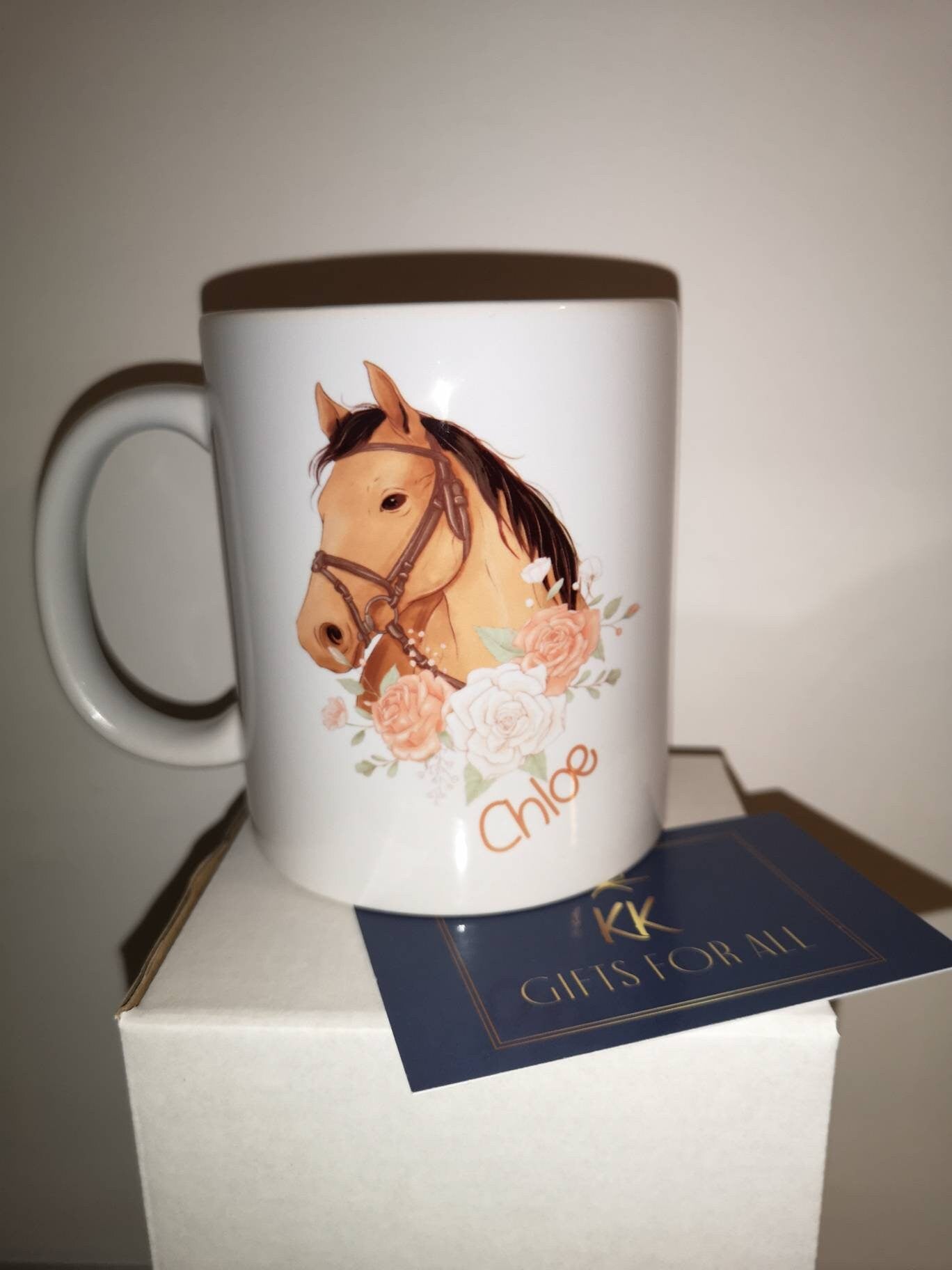 Personalised Horse Lover Mug & Coaster Gift,    Chestnut Bay Grey Horse, Perfect Gift For Horse Owners Riders, Floral Horse Mug