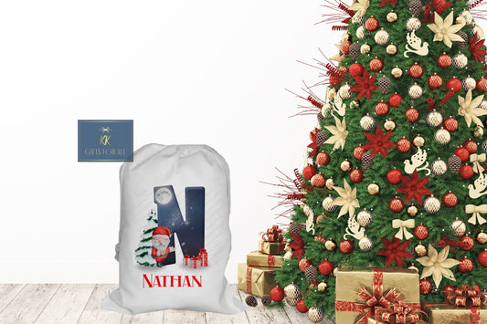 Personalised Christmas Santa Sack, Personalised Father Christmas Bag, Large Sack, Christmas Gifts For Kids, Name & Initial