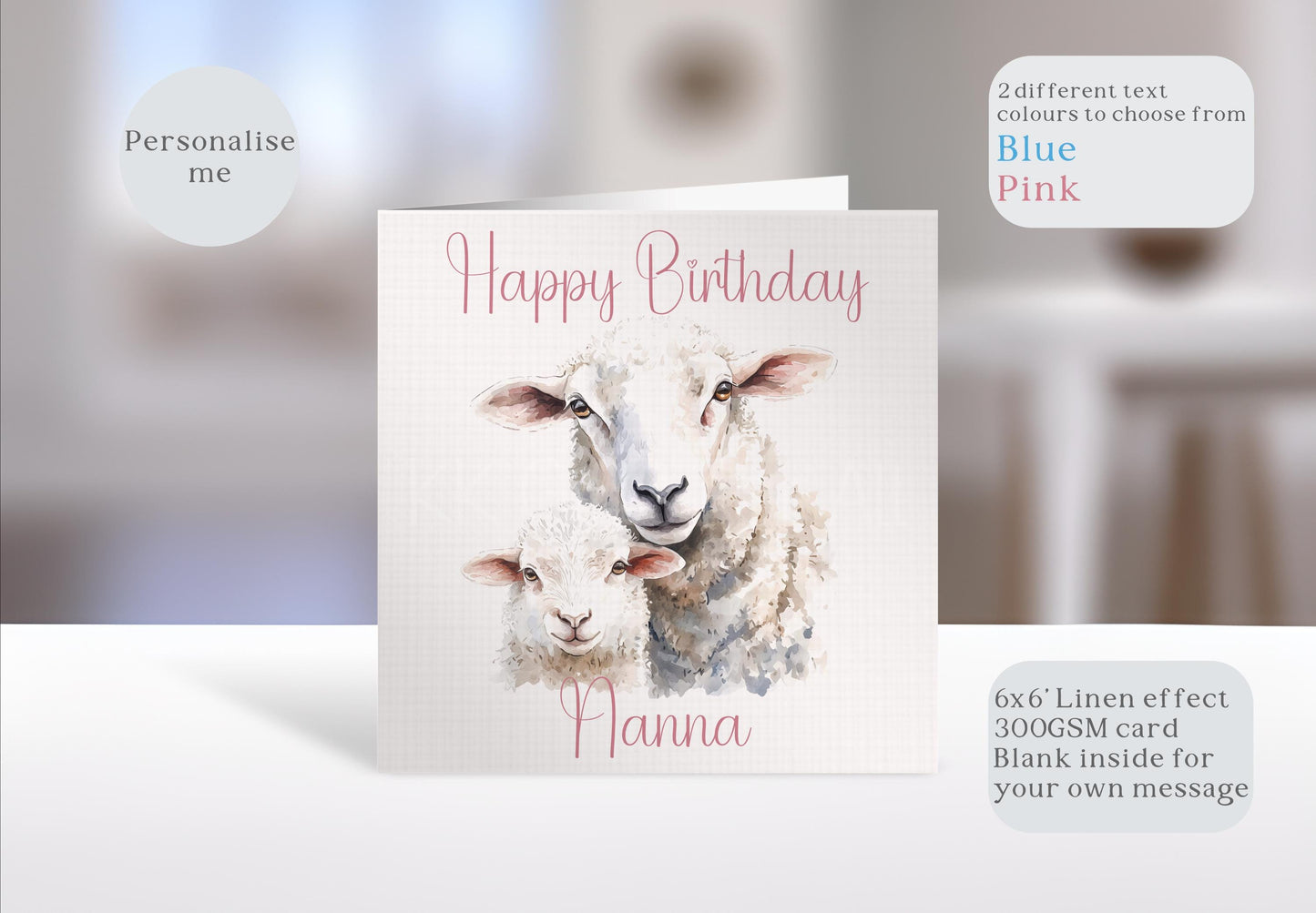Personalised Sheep Card – Custom Lamb Birthday Greetings | Rustic Linen Texture