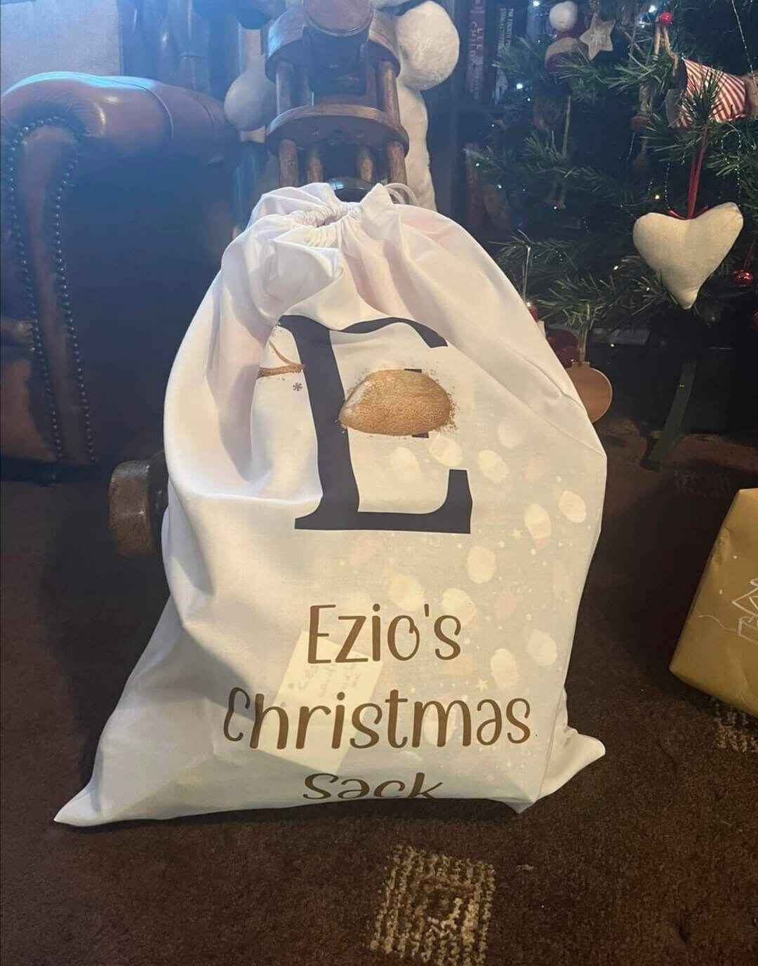 Antler Reindeer Personalised Christmas Sack, Large Father Christmas Sack, Navy Antler Initial