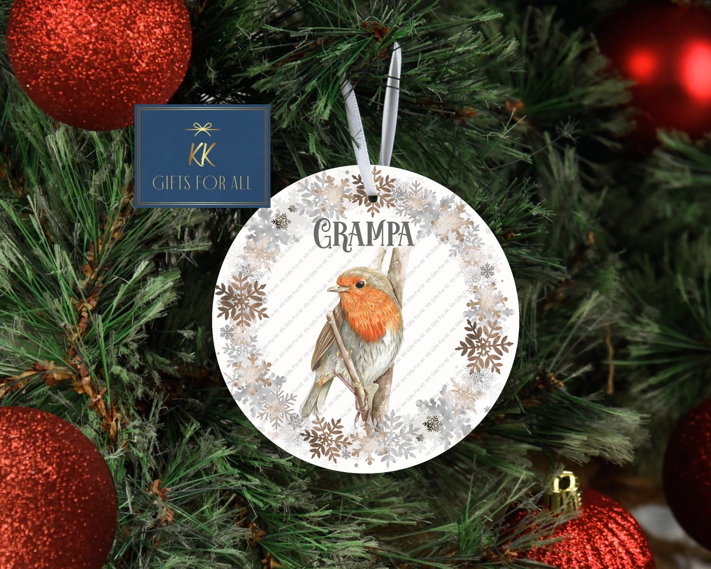 Personalised Christmas Tree Decoration, Christmas Hanging Ornament, Metal Tree Decoration, Memorial Robin Ornament, Loved One With Us Xmas