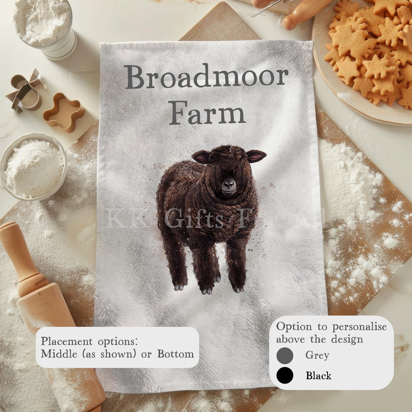 Coloured Ryeland Tea Towel, Farmhouse Kitchen Towel Decor, Personalised Kitchen Cloth