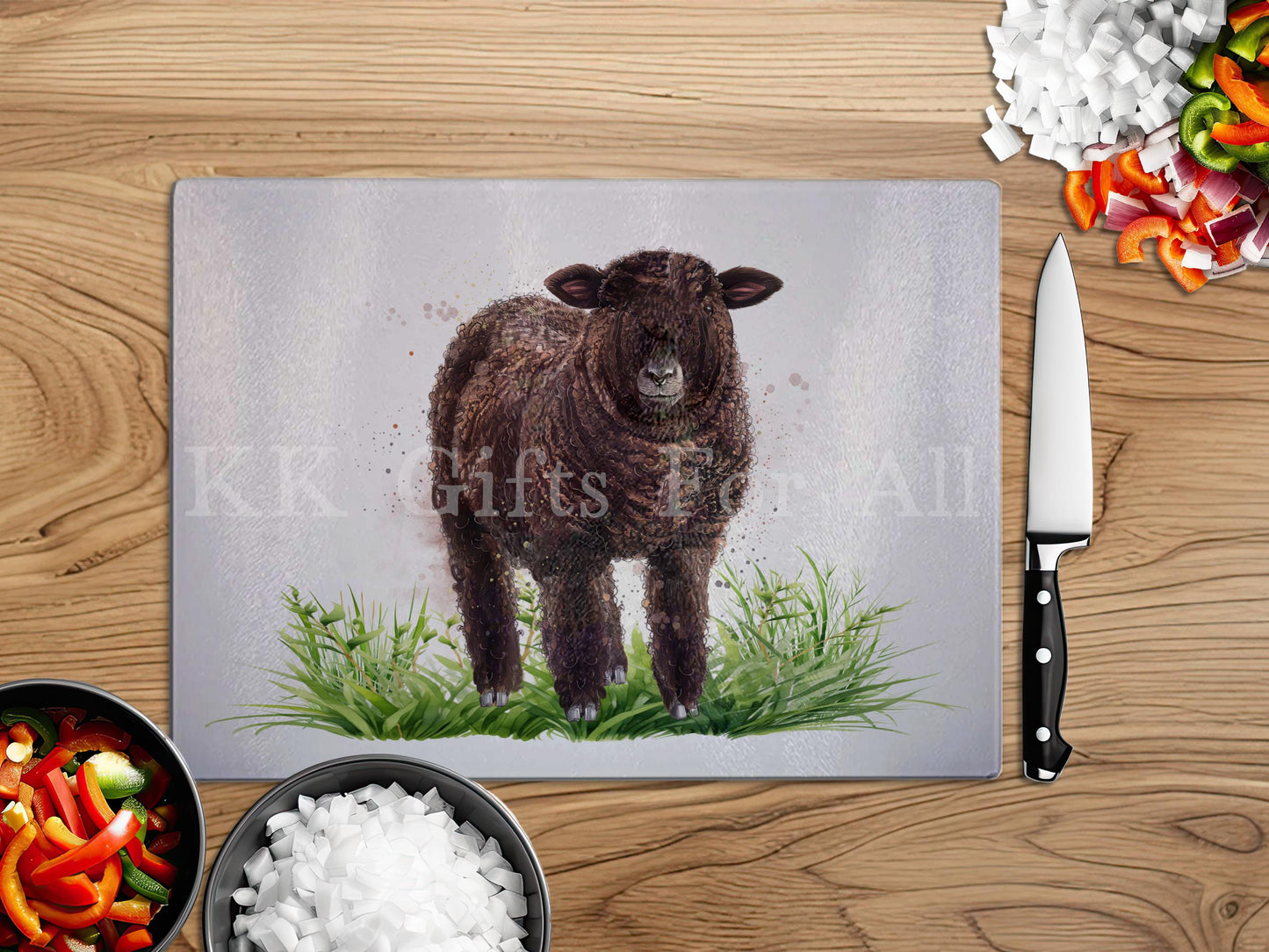 Coloured Ryeland Sheep Chopping Board, Glass Work Top Saver, Cutting Board, New Home Gifts, Farmhouse Kitchen Decor