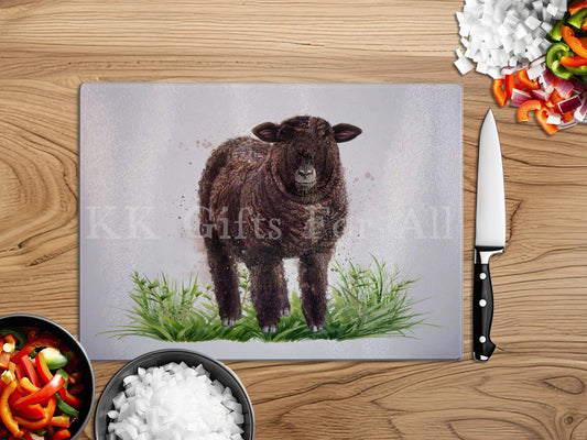 Coloured Ryeland Sheep Chopping Board, Glass Work Top Saver, Cutting Board, New Home Gifts, Farmhouse Kitchen Decor