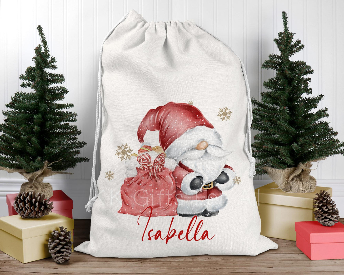 Personalised Santa Sack, Santa Gonk Sack, Red Santa Gonk Gnome Sack