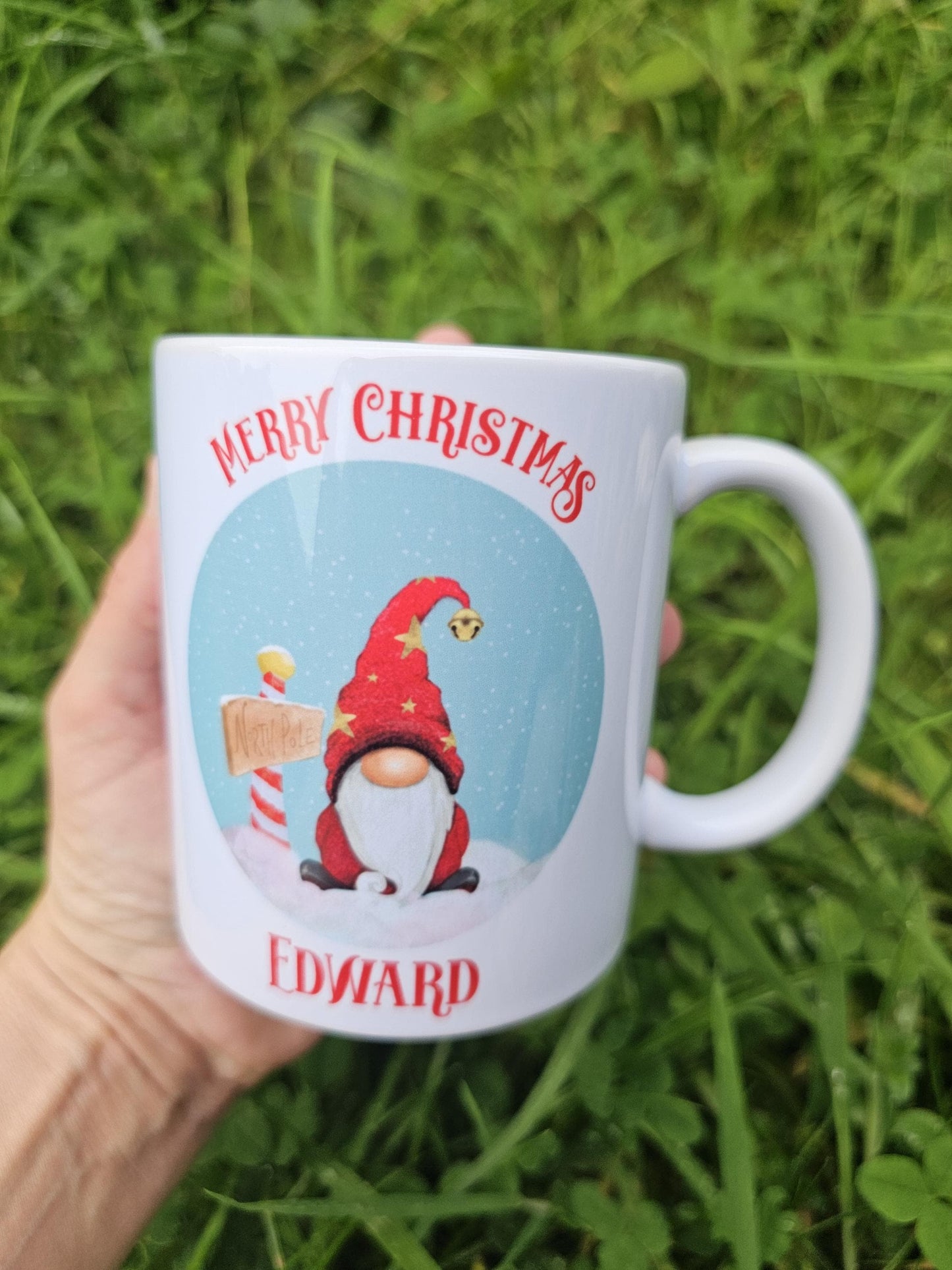 Personalised Red Gonk Mug & Coaster, Red Male Gnome Mug, Christmas Hot Chocolate Cocoa Mug, Red Xmas Gonk