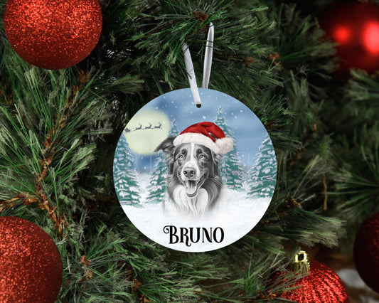 Personalised Christmas Collie Tree Decoration, Border Collie Metal Christmas Hanging Ornament
