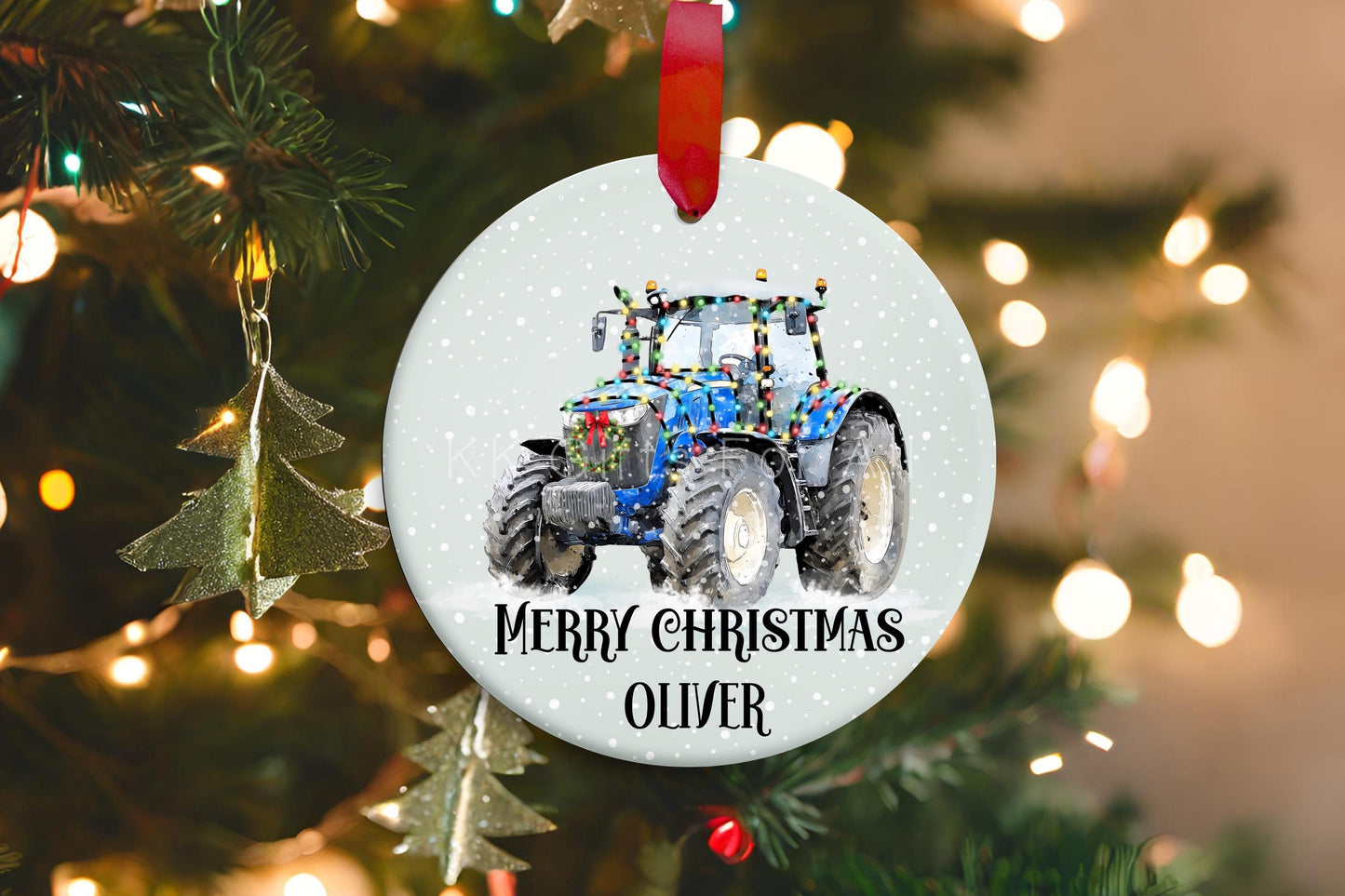 Personalised Christmas Tractor Decoration, Tractor Christmas Hanging Ornament