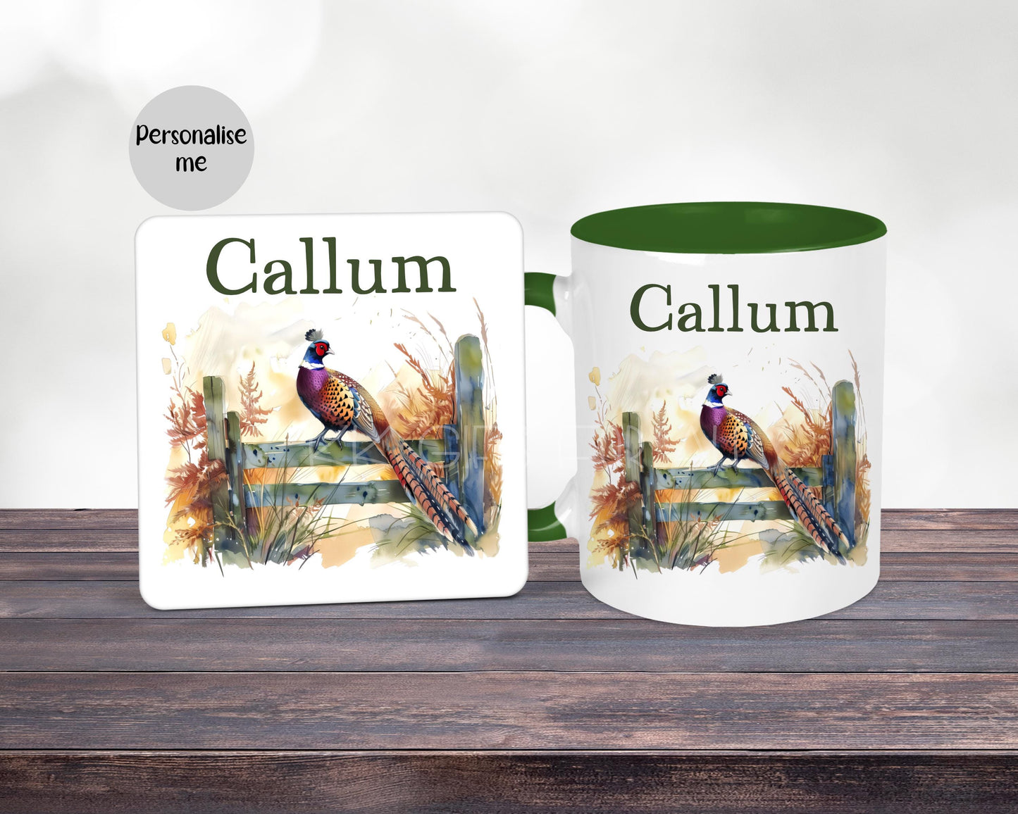 Personalised Pheasant Mug & Coaster, Gift For Dad Grandad Brother Uncle, Country Living Game Bird Christmas Gift