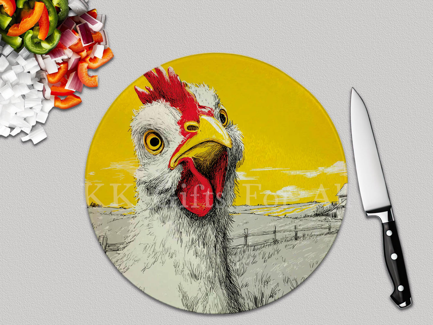 Chicken Chopping Board, Glass Work Top Saver, Cutting Board, New Home Gifts, Farmhouse Kitchen Decor