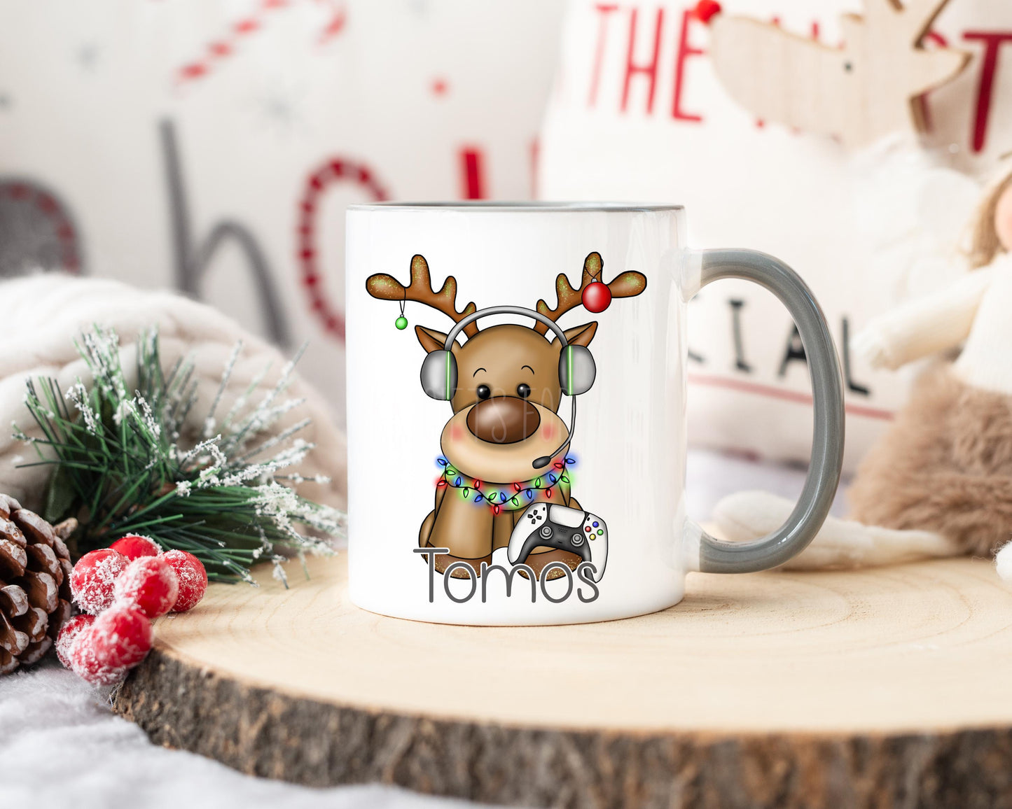 Personalised Reindeer Christmas Mug, Gamer Child Christmas Mug
