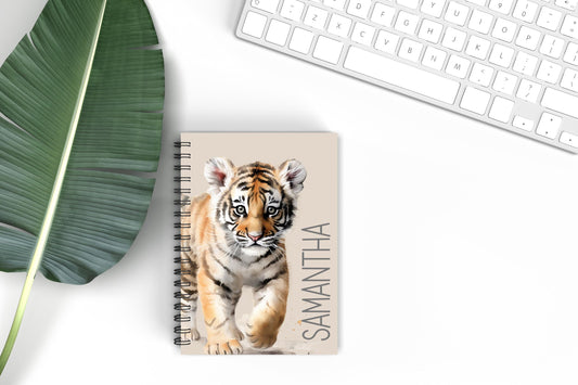 Personalised Safari Tiger A5 Notebook, Tiger Lover Notepad Gift, Lined A5 Notebook