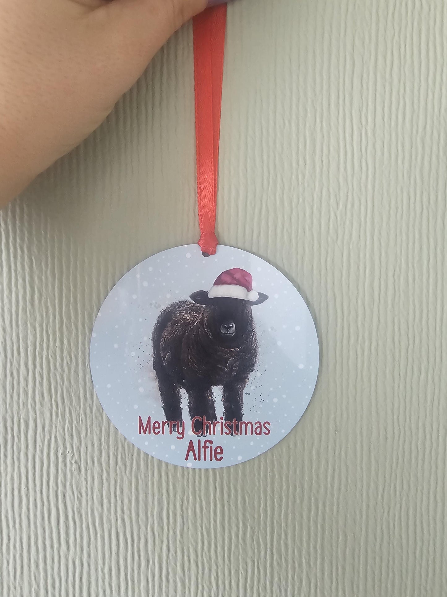 Ryeland Sheep Personalised Christmas Tree Decoration, Coloured Ryeland Christmas Hanging Ornament