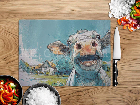 Cow Chopping Board, Glass Work Top Saver, Cutting Board, New Home Gifts, Farmhouse Kitchen Decor