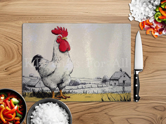 Chicken Chopping Board, Glass Work Top Saver, Cutting Board, New Home Gifts, Farmhouse Kitchen Decor