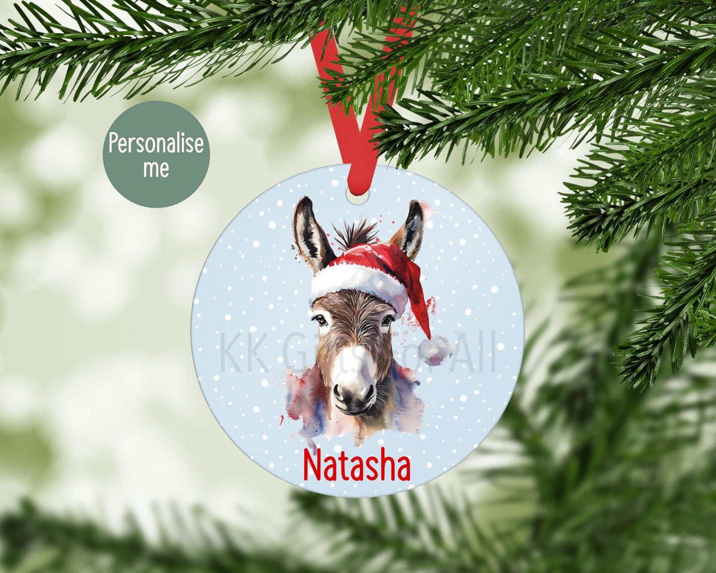 Personalised Donkey Christmas Tree Decoration, Christmas Hanging Ornament