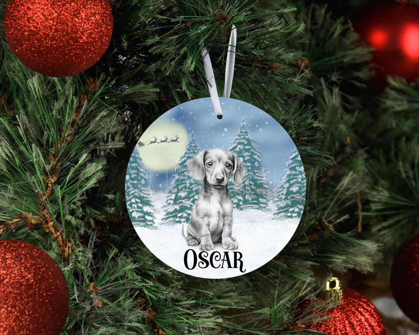 Personalised Christmas Dachshund Dog Tree Decoration, Dachshund Metal Christmas Hanging Ornament, Sketch Christmas Sausage Dog