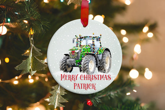 Personalised Christmas Tractor Decoration, Green Tractor Christmas Hanging Ornament