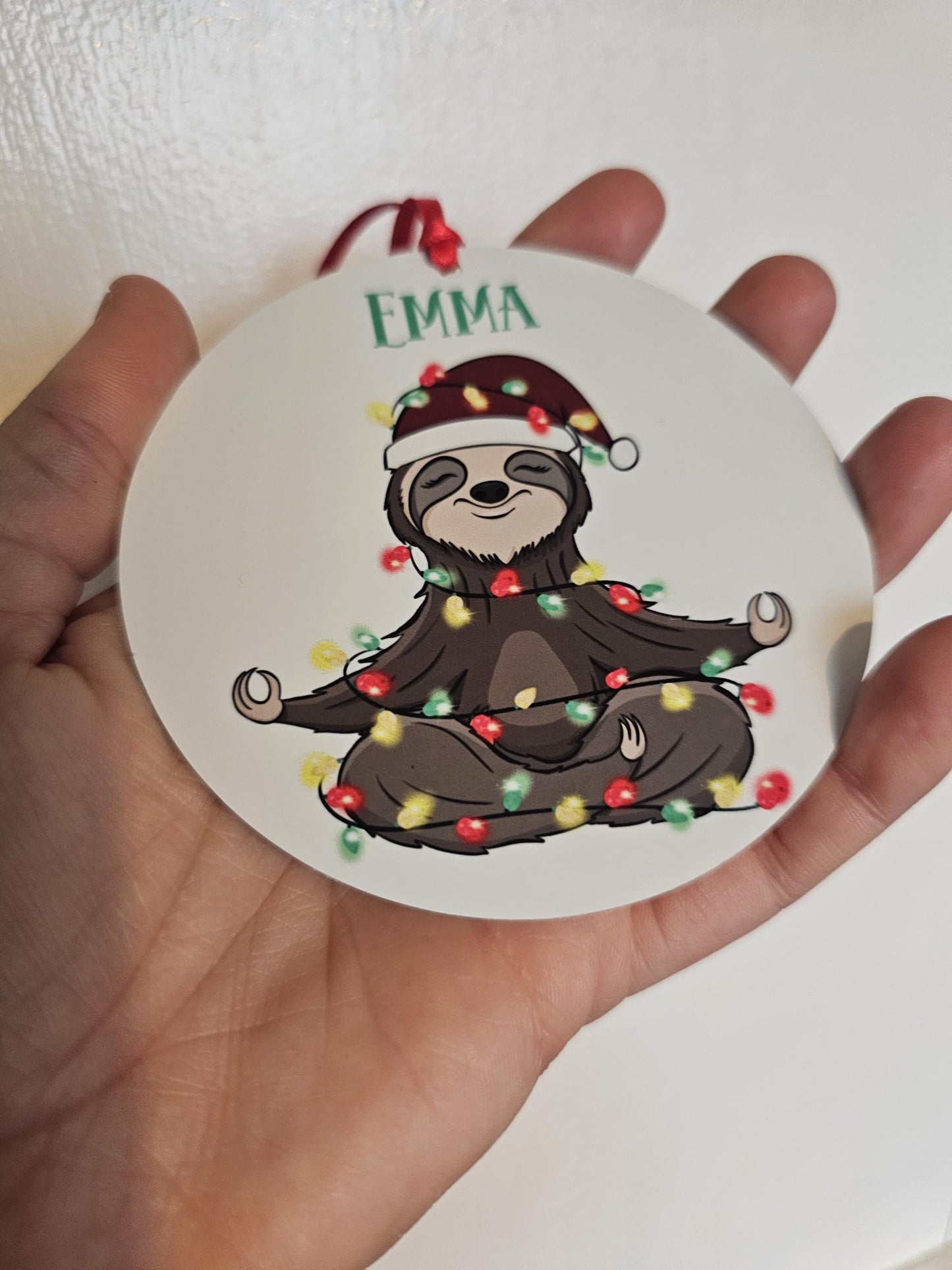Personalised Sloth Christmas Tree Decoration, Metal Tree Ornament,