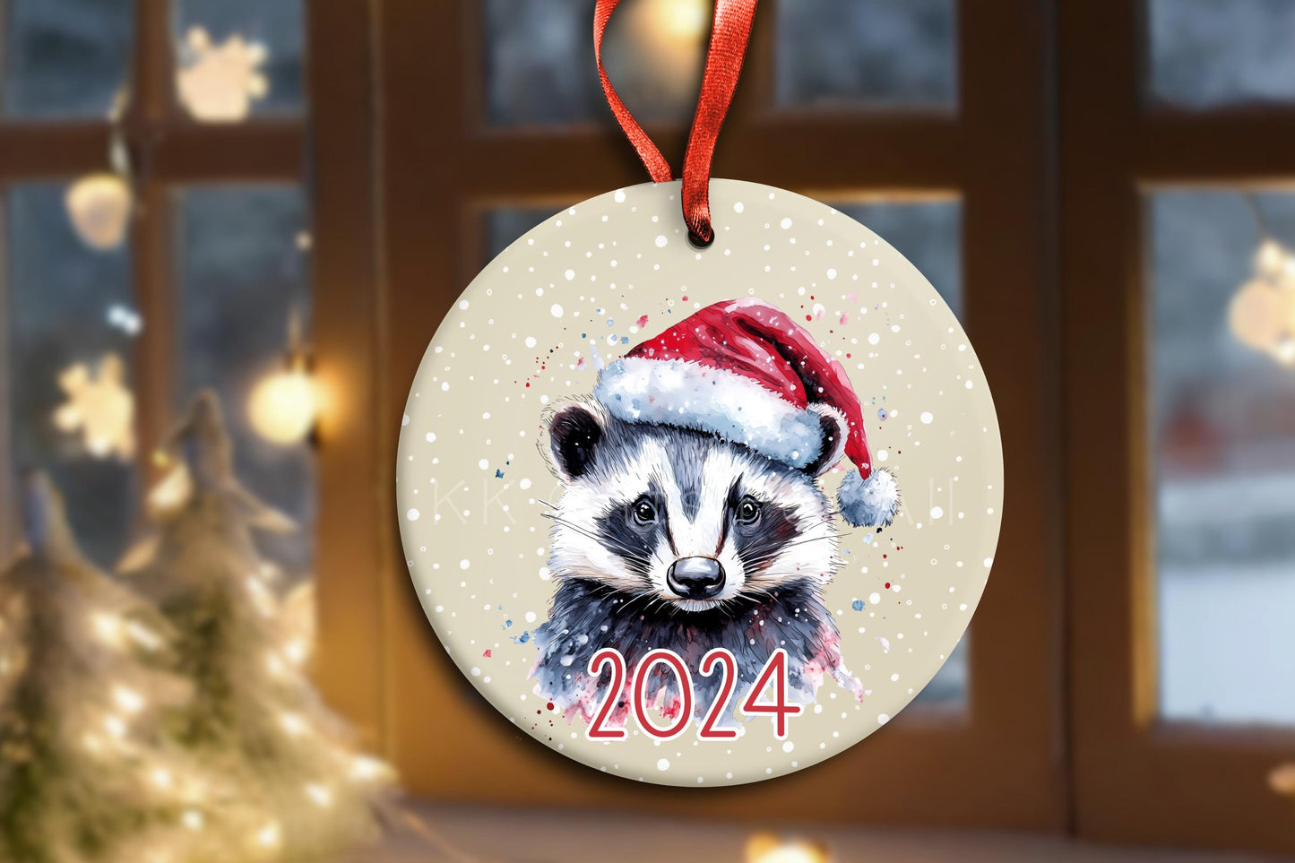 Personalised Christmas Tree Decoration, Badger Christmas Hanging Ornament